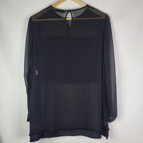 Zara Chic Sheer Loose Fit Black Blouse with Satin Modesty - Picture 4 of 13